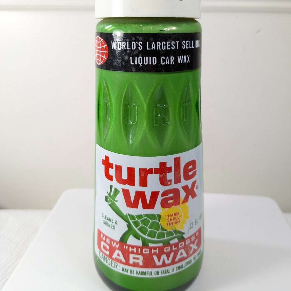 Vintage Turtle Wax High Gloss Car‎ Glass Bottle T-127 12 Fl. Oz car auto green